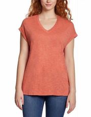 Jessica Simpson NWT Burnt Sienna Comfy V- Neck Short Sleeve Knit Top Size Large
