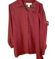 Norton McNaughton Blouse Women XL Burgundy Sheer Button Front Long Sleeve