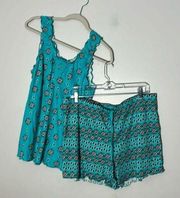 Faded Glory Turquoise Tank Top and Sleep Shorts PJ Pajama Set