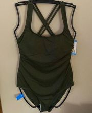 HURLEY LARGE WOMEN'S ONE PIECE SWIMSUIT amazon green HSO1029 SPF 50+ NWT