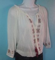 River Island White Gauzy BOHO Embellished Blouse Size 8