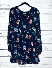 Hollister Black Floral Lace Up Long Sleeve Mini Dress Size XS Pink/ Blue Flowers