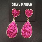New Steve Madden Hot Pink Heart & Crackle Earrings