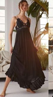 Free People  One Adella Maxi Slip Dress Black