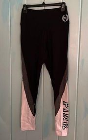 VS Pink black yoga leggings with grey and white detail M