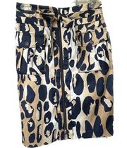 Diane Von Furstenberg Leopard Animal Print Silk Front Full Zip Pencil Skirt 4