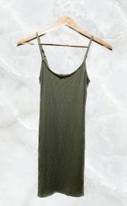 Cute Sage Green Slip On Ribbed Dress with Little Bow Detail Soft Material