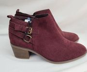 Sonoma NWT  Burgundy Faux Suede 2-Buckle Low Heel Ankle Booties size 8