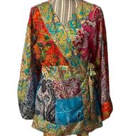 DG2 By Diane Gilman Silk Multicolored Wrap Kimono Top Size Medium