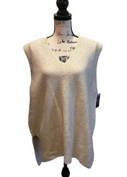 Vince Camuto Oversized Shaker Tunic Sweater Vest Marled Beige Large NWT Ribbed