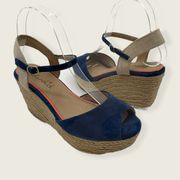 Espadrille 3" Wedge 1.25" Platform Ankle Strap Navy Blue 6.5