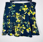 NWT Who What Wear Skirt 14 Floral A-Line Flounce Flare Mini Black Yellow Summer