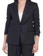 RUCHED SLEEVE LINEN BLEND BLAZER