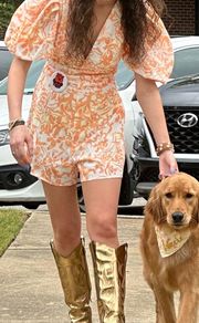 Orange Puff Sleeve Romper