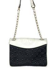 Tory Burch Fleming Shoulder Bag Chain Strap Diamond Quilted Black White