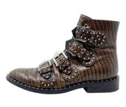 Givenchy Prue Silver Studded Brown Embossed Leather Round Toe Ankle Boots