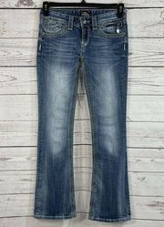 ReRock For Express SZ 2 Jeans Boot Whiskered Faded Pockets Low-Rise Medium Wash