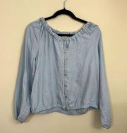 Spartina 449 Blouse Womens Size L Chambray Tencel Button Up Scrunch Beach