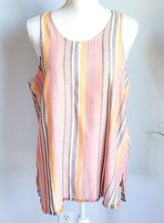 Anthropologie DREW, New, Agave Linen Frayed Hem Boho Tank Top, Size Large