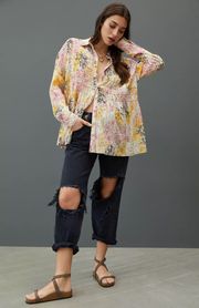 Pilcro Blouse Smocked Buttondown Splatter Abstract Floral Multi XS