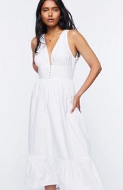 Forever 21 White Engagement Cotton Dress Ruffle European Y2K Xsmall New With Tags