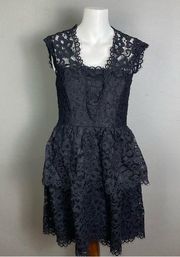 Shoshanna dress size 6 black lace tiered sleeveless modest vamp