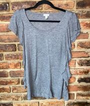 Hinge Short Sleeve Gray Ruffle Side Top Women's Size Medium