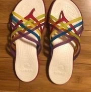 Crocs Women’s Huarache Rainbow Multi-Color Strappy Thong Sandal Size 6