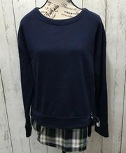 IZOD Navy blue and plaid front tie sweatshirt with undershirt attached.  Size M