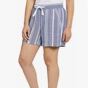 Women's Linen Blend Striped Pull On Shorts in Blue and White Size XL