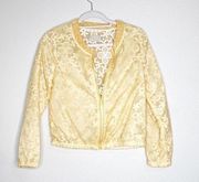 Anthropologie ochirly yellow rain zip up bomber lace crochet lining size medium