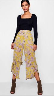 Lime Green Paisley Print Culotte Pants