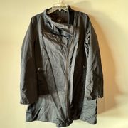 Eileen Fisher Black Trench Coat with asymmetrical zipper- size large