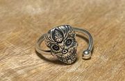 Alex and Ani Calavera Sugar Skull 925 Sterling Silver Adjustable Ring