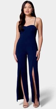 BEBE NWT OPEN LEG SCUBA JUMPSUIT size xl in navy women’s trendy