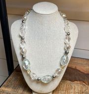 New Youk &‎ Company Foil, Silver & Clear Beaded Necklace 23.5" Long