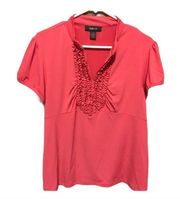 Style & Co Pink Ruffle Short Sleeve Blouse XL