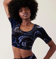 NWT  Exhilarate Velvet Crop Top Built in Bra A-C cup "Agate Paisley Black