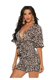 SheIn Tie Front Plunging Neck Leopard Print Romper