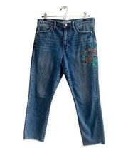 Sam Edelman Womens The Mary Jane High Rise Straight Crop Embroidered Jeans 30