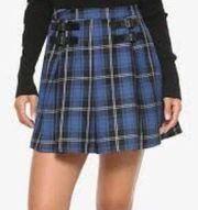 Hot Topic Blue Black  Plaid Pleated Double Buckle Skirt Size XL