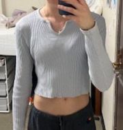 Blue Ribbed Brandy Melville long sleeve top with v-neck