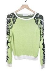 A.L.C. 2014 Cotton Sweater Lime Green Floral Leaf Print 9190 Women's Size Large