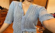 Button-Front Blue Knit Top