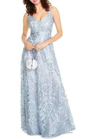 NEW TLC Say Yes To The Prom Embroidered Lace Strappy Gown in Icy Blue