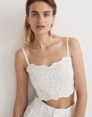 Eyelet Linen-Blend Cropped Tank Top