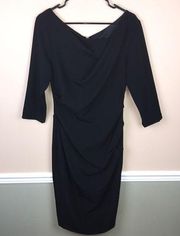 Adrianna Papell Women’s Black Gathered Ruched 7/8 Sleeve Midi Dress