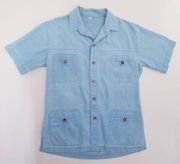 Chambray Shirt Women XL Blue Nurse Button Up Pockets Short Sleeves Comfort
