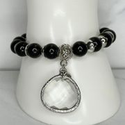 Chico's Black and Silver Tone Beaded Stretch Bracelet