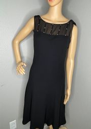 Vintage Dress Petite Sleeveless Rhinestone Detail Draped Back Dress Black 6P